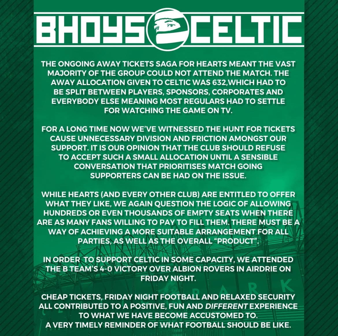 Bhoys Celtic Statement