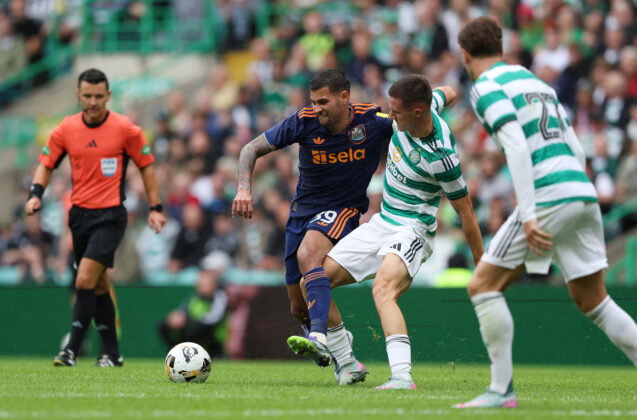 Celtic's Johnny Kenny in action with Newcastle United's Bruno Guimaraes