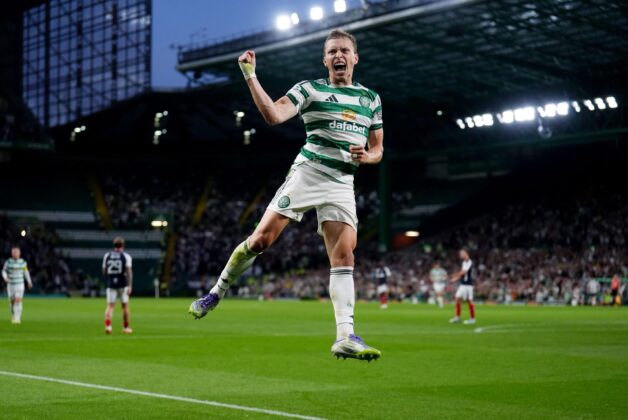 Alistair Johnston Celebrates at Celtic Park