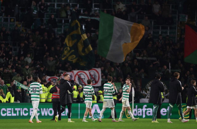 Celtic FC Celtic Players celebrate with fans