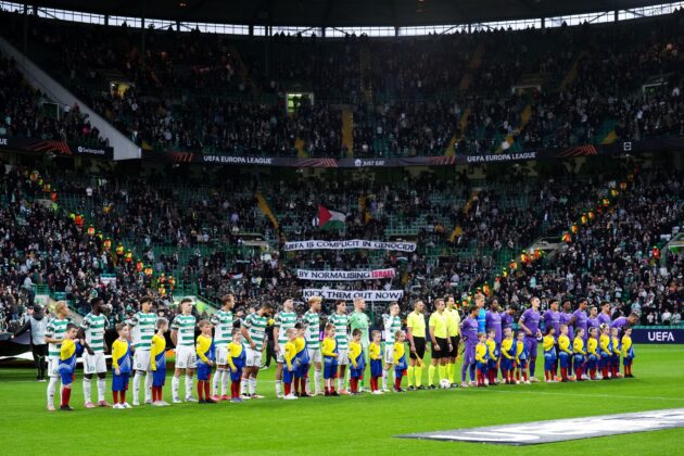 celtic players line up against Braga
