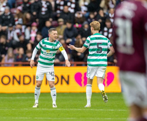 Celtic captain Callum McGregor, Liam Scales at Tynecastle