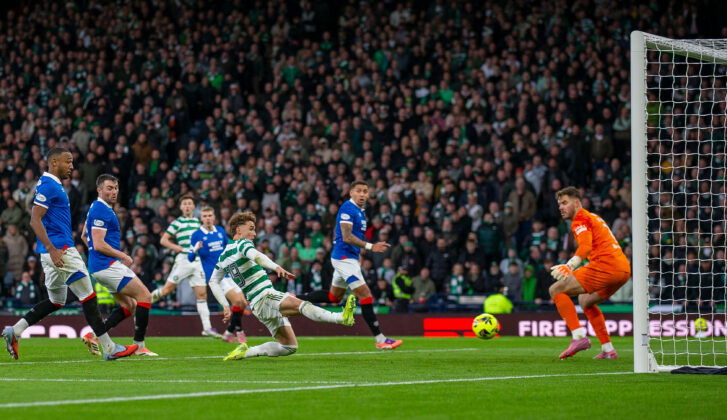 Celtic FC Callum Osmand scores against Rangers FC Jack Butland