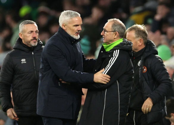 Celtic FC Martin O'Neill, Dundee Utd Manager Jim Goodwin