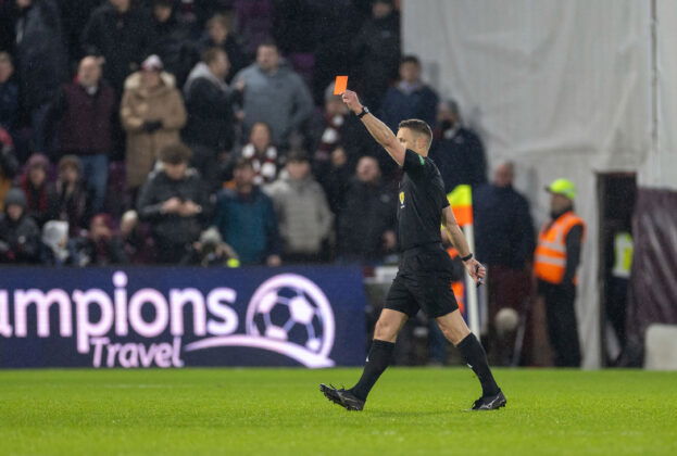 trusty sent off, VAR Tynecastle
