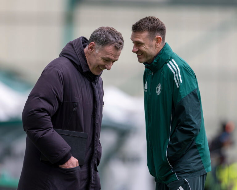Chris Sutton sky Sports Pundit with Celtic Coach Stephen McManus